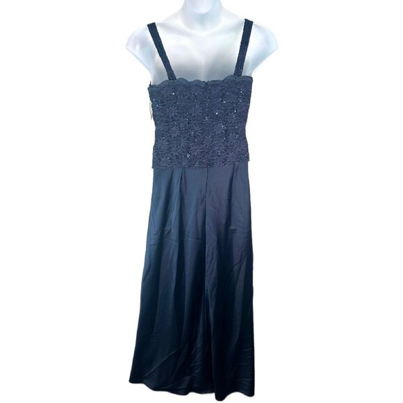 Alex Evenings Sleeveless Sequin Lace Floral Maxi Dress Square Neck Blue Size 10 - Picture 3 of 12